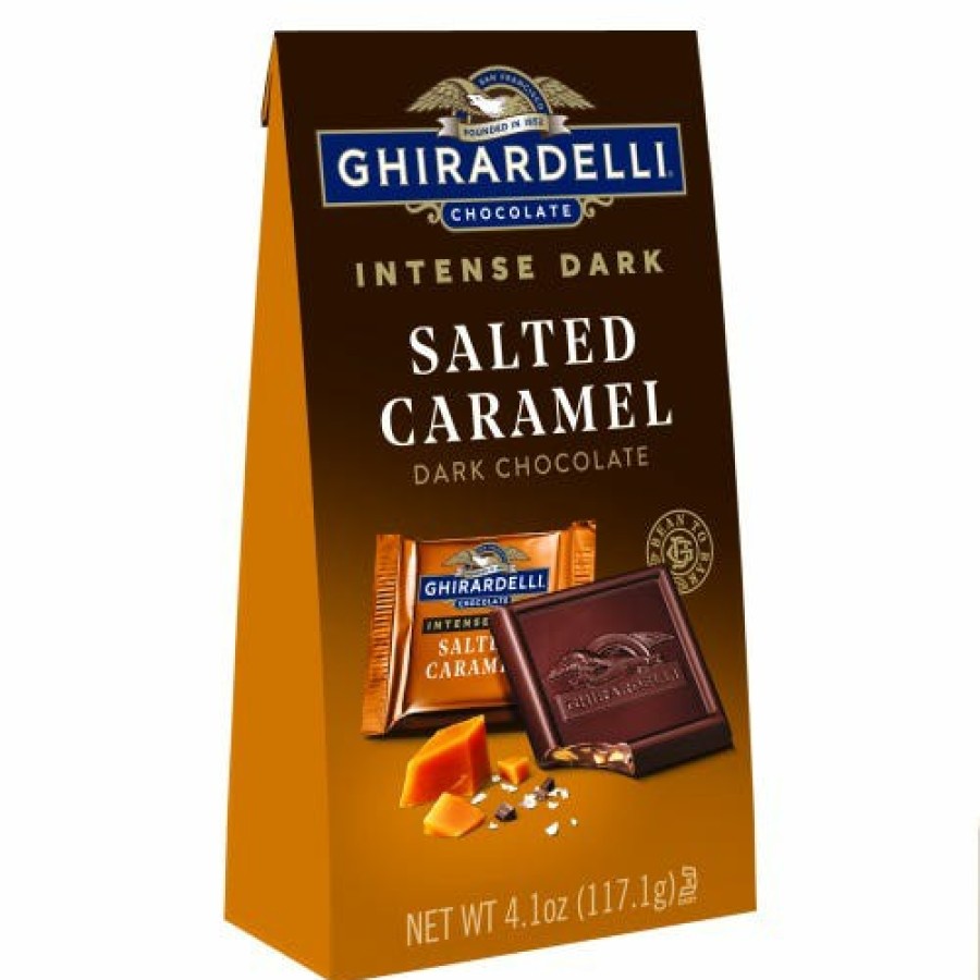 Shop Chocolate Ghirardelli Chocolate Squares | Intense Dark Salted Caramel Dark Chocolate Squares Medium Bag (Case Of 6)